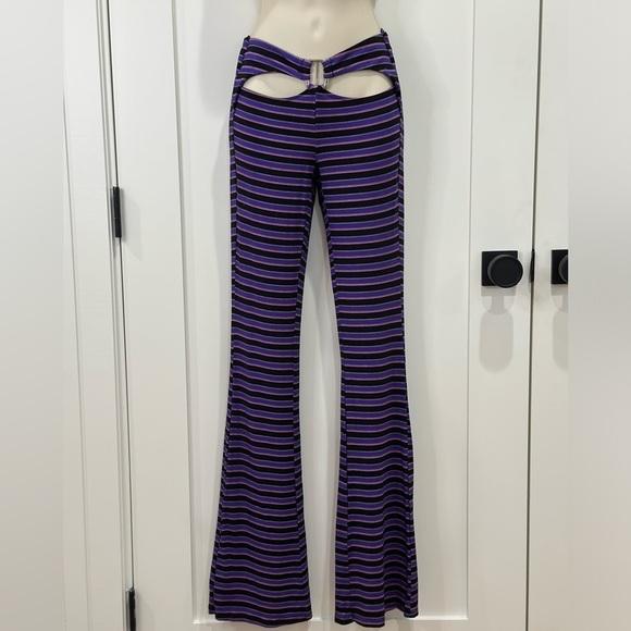 I AM GIA Carrie Cutout Flared Pants Striped Purple Black Size XS Party Emo Rock - Picture 2 of 9